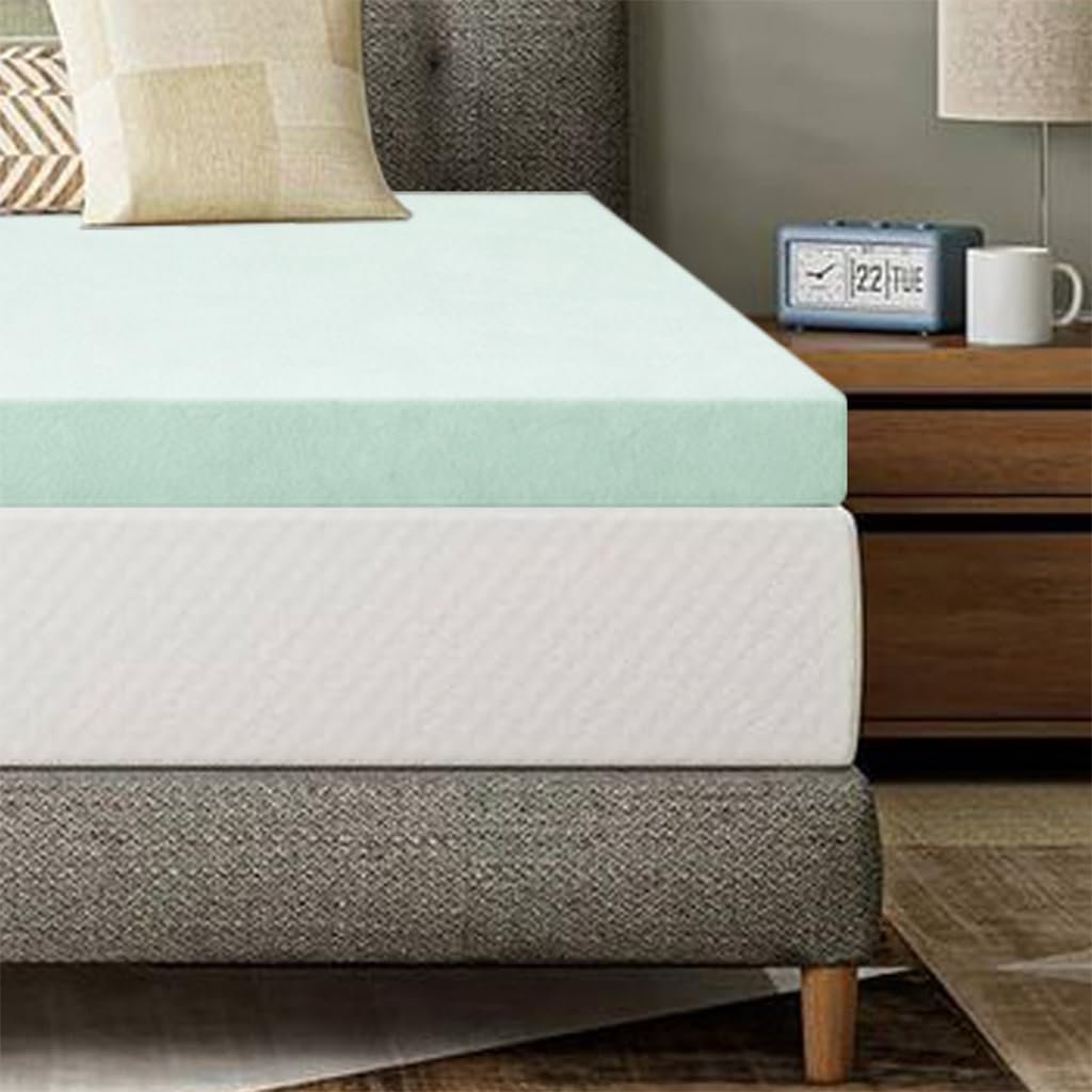 Greaton, 3-Inch High Density Medium Firm Foam Mattress Topper, CertiPUR-US Certified for Superior Comfort and Support, Queen, Green