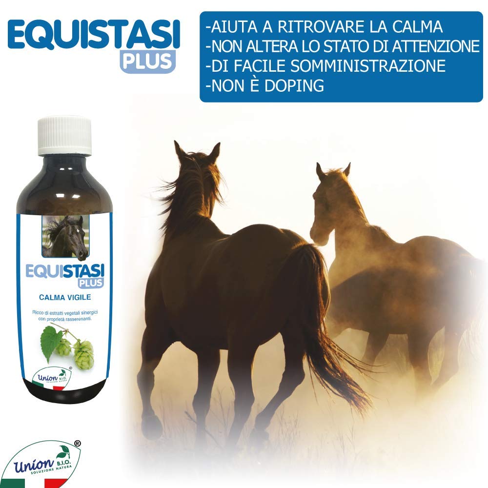 Union Bio® Equistasi Plus 200ML - Calmante Rilassante Non Altera Attenzione Cavallo, Aiuta il Cavallo a Ritrovare Calma ed Equilibrio, in Pre-gara, Per Calmare Senza Ripercussioni Sulla Performance