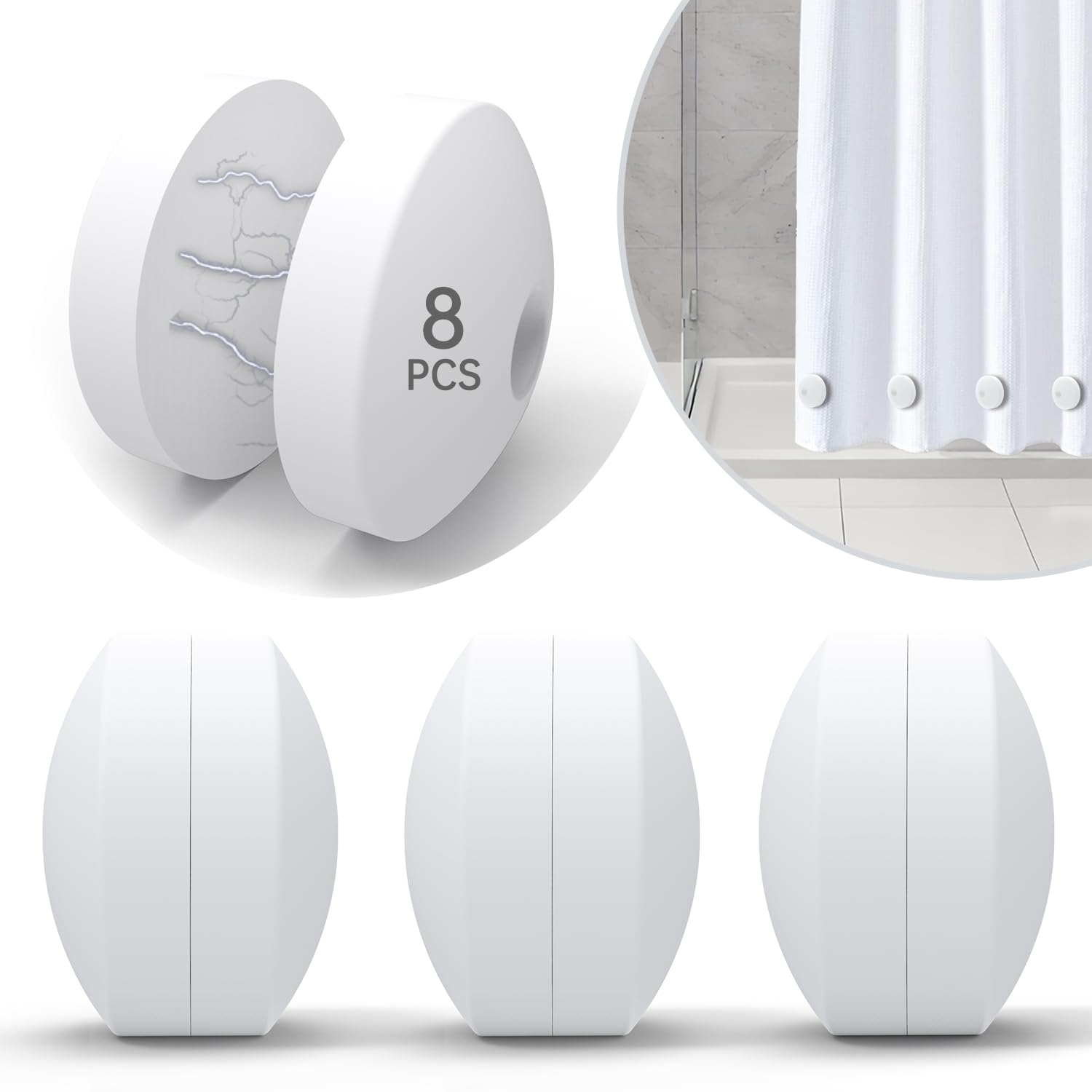 Shower Curtain Weights - Silicone Fully Wrapped Rustproof Shower Curtain Magnets No Sew Waterproof Anticollision - Heavy Outdoor