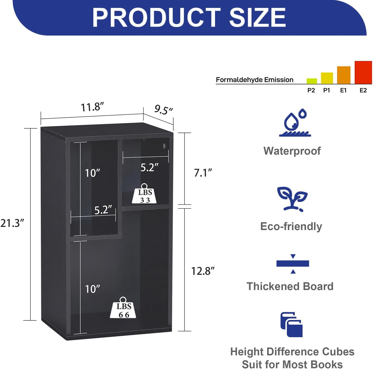 VECELO Small Bookshelf, 3 Cube Shelf, Fits Tallest Hardcovers, Horizontal Available, Modern Storage Organzier for Small Spaces, Matte Black