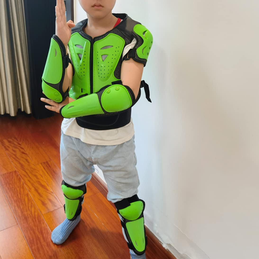 Gilet de Protection Enfants 5-13 Ans avec Genouillères et Coudières, Accessoires Skateboard Vert