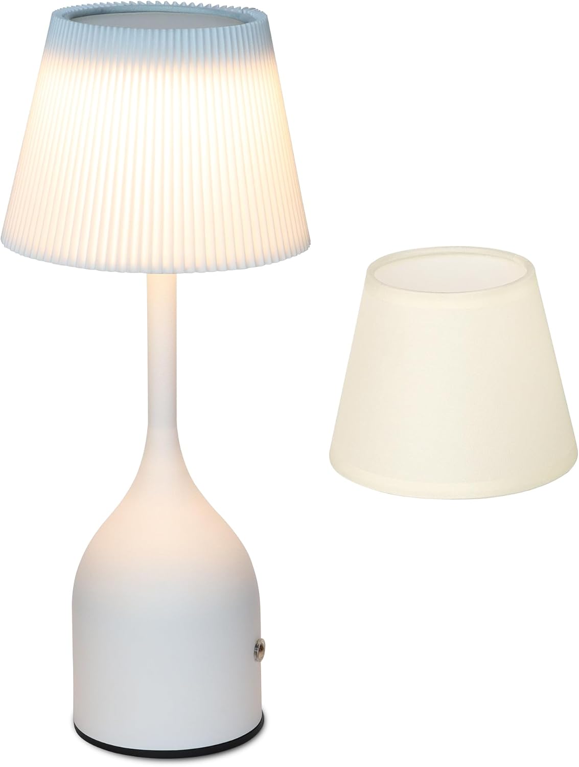 Mr. White Rechargeable Cordless Table Lamp with 2-Pack Lampshades, 5200mAh Battery & Touch Control, 12-inch Dimmable LED Table Light for Patio Restaurant Kitchen Dining (White)