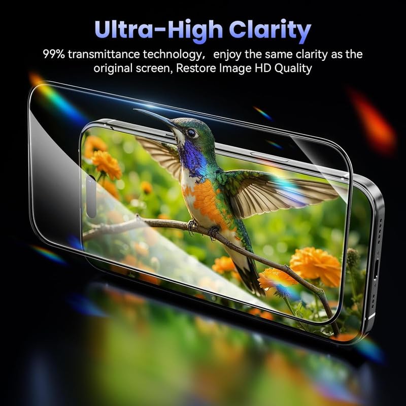 Image of OHAYO Tempered Glass Screen Protector Compatible with iPhone 15 Pro Max (6.7 inch) - 9H Hardness, Bubble-Free Installation, HD Clear, Anti-Scratch, Case Friendly Protective Glass