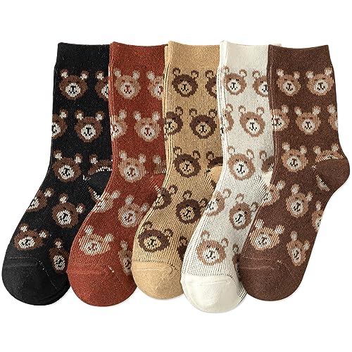 Image of IIG 5 Pairs Womens Pretty Vintage Wool Socks Unique Print Design Soft Cozy Warm Crew Socks Christmas Gift