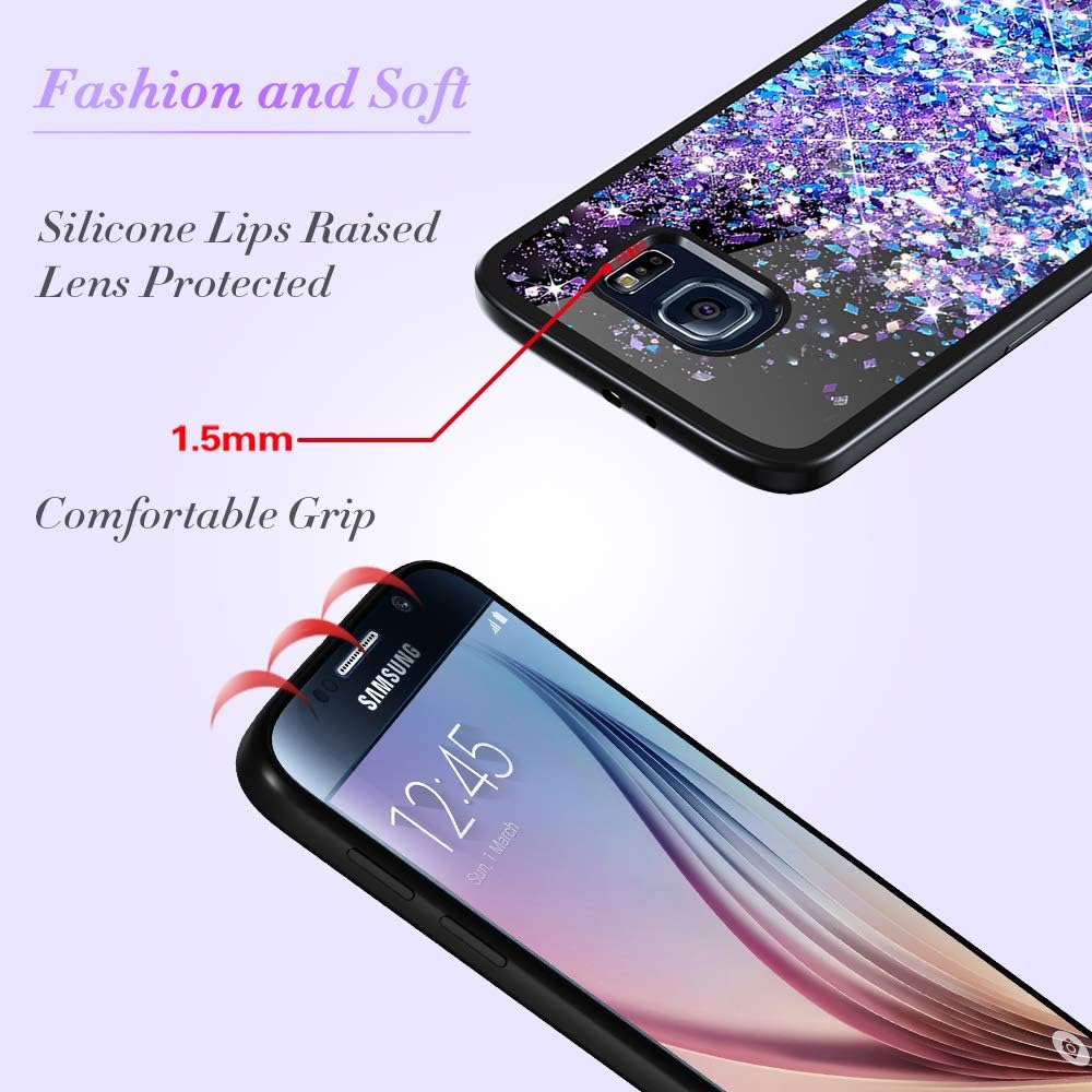 Caka Galaxy S6 Case, Galaxy S6 Glitter Case Starry Night Series Luxury Fashion Bling Flowing Liquid Floating Sparkle Glitter Girly Soft TPU Black Case for Samsung Galaxy S6 (Blue Purple)