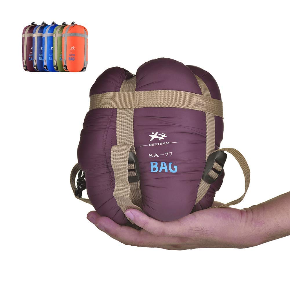BESTEAM Warm Weather Sleeping Bag - Portable, Waterproof, Compact Lightweight, Packable with Compression Sack for Camping Backpacking Hiking, for Kids, Teens Adults - Spring Summer Fall(Claret Red)