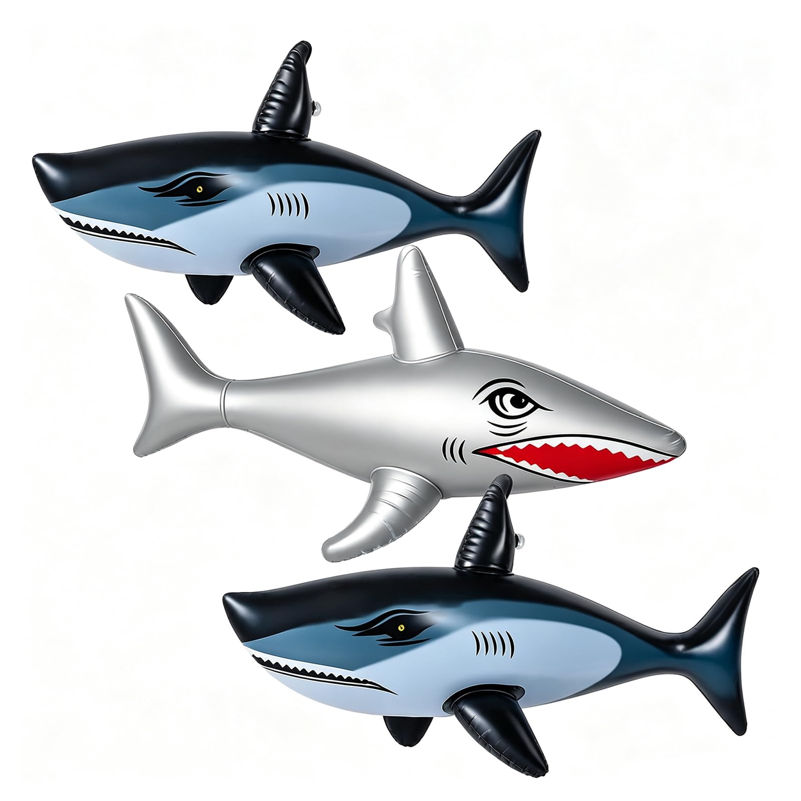 3 Pcs Inflatable Shark, Pool Inflatables For Ocean-Themed Parties, Large Blow Up Sharks For Beach Activities, Inflatable Pool Toys Set With Shark And Dolphin Designs ﻿ ﻿