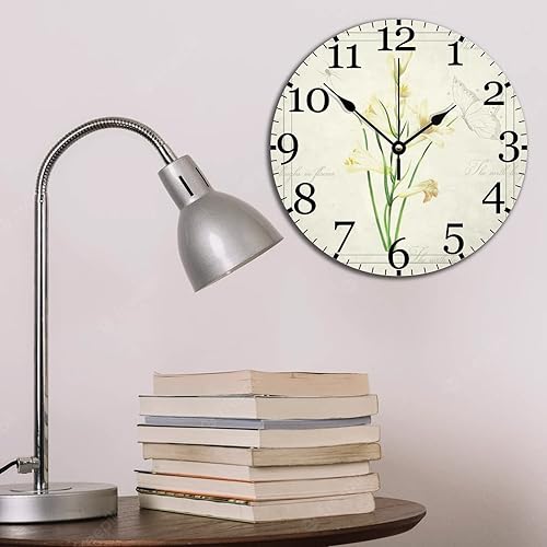 Miniatura 3 de Reloj de madera con diseño floral, lirio, silencioso, sin tictac, funciona con pilas, de 15 pulgadas, retro, con araña, mariposa, flor, acuarela,