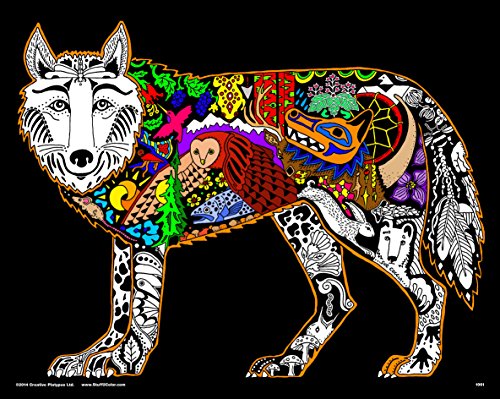 LETANG Wolf - Fuzzy Velvet Coloring Poster for Kids and Adults (Intricate Design Great for Arts and Crafts. Arrives uncolored)