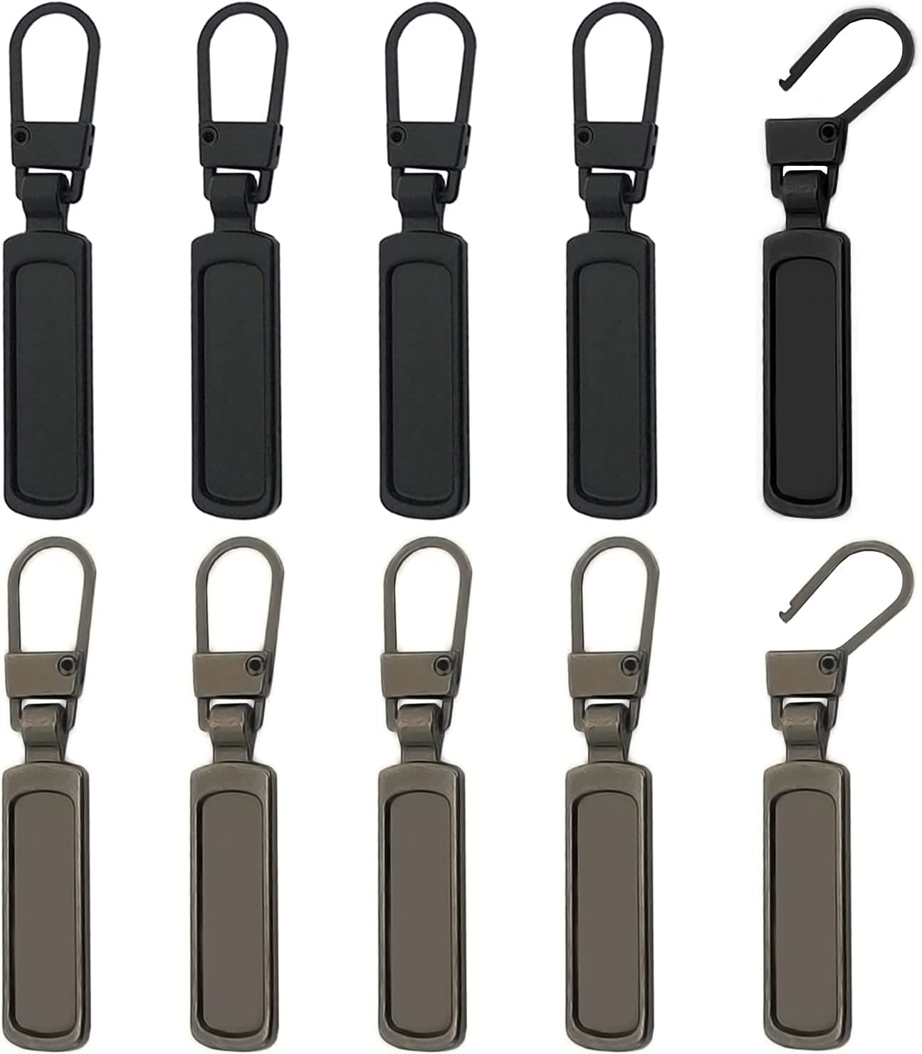 qingmengZip Zipper, Pack of 10 Zip Replacement Parts, Zip Pendants, Removable Metal, Universal Replacement Zipper for Zip Most (Black/Bronze)