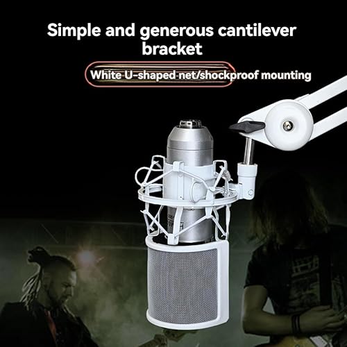 Miniatura 6 de Soporte de brazo de micrófono para grabación, podcasting, soporte de brazo de tijera de suspensión ajustable con filtro, montaje de choque blanco