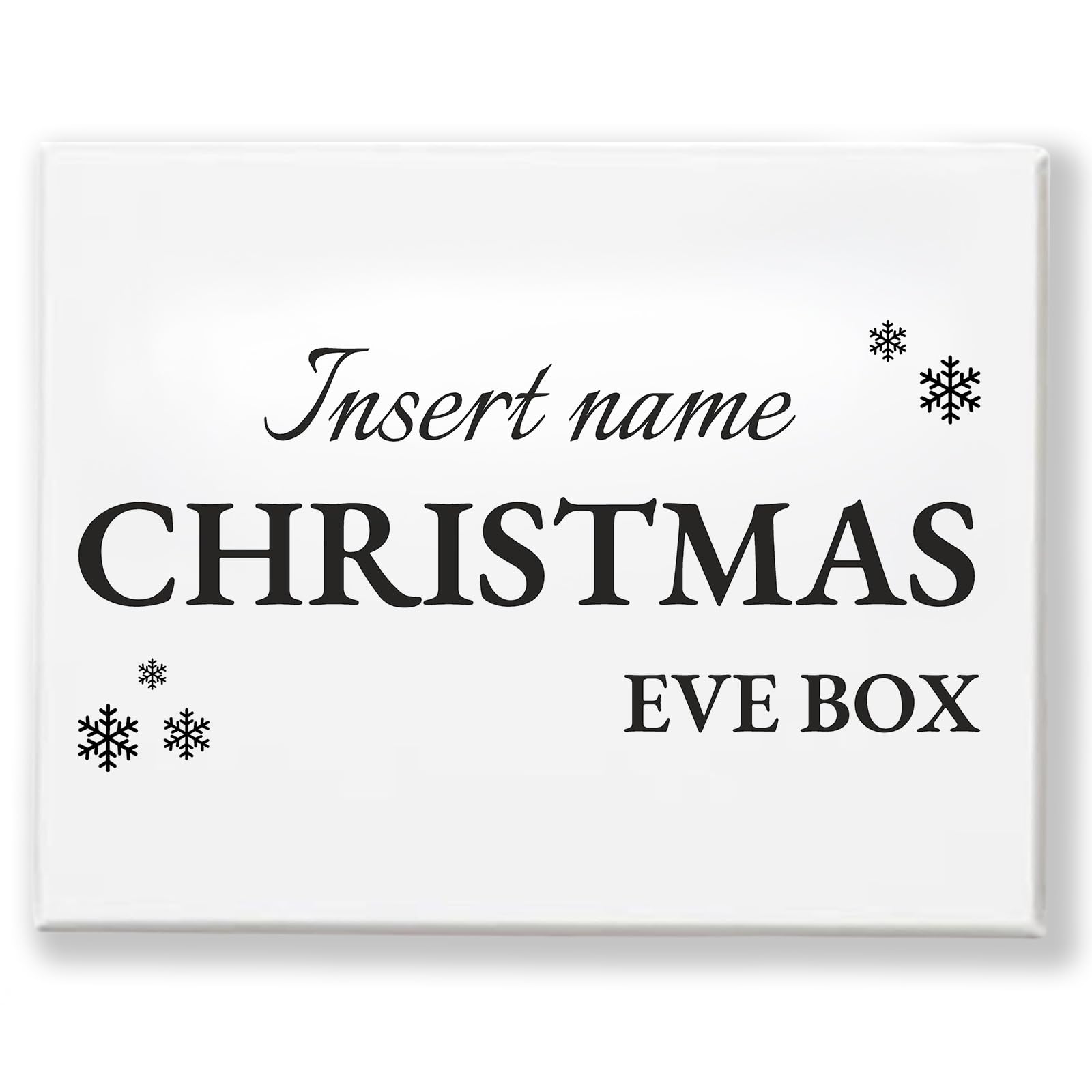 Isigns Various Personalised Christmas Eve Box Sticker (Snowflakes Design) – Custom Name Vinyl – Clear Label – Choose From 10 Colours – Easy To Apply – Box Not Included