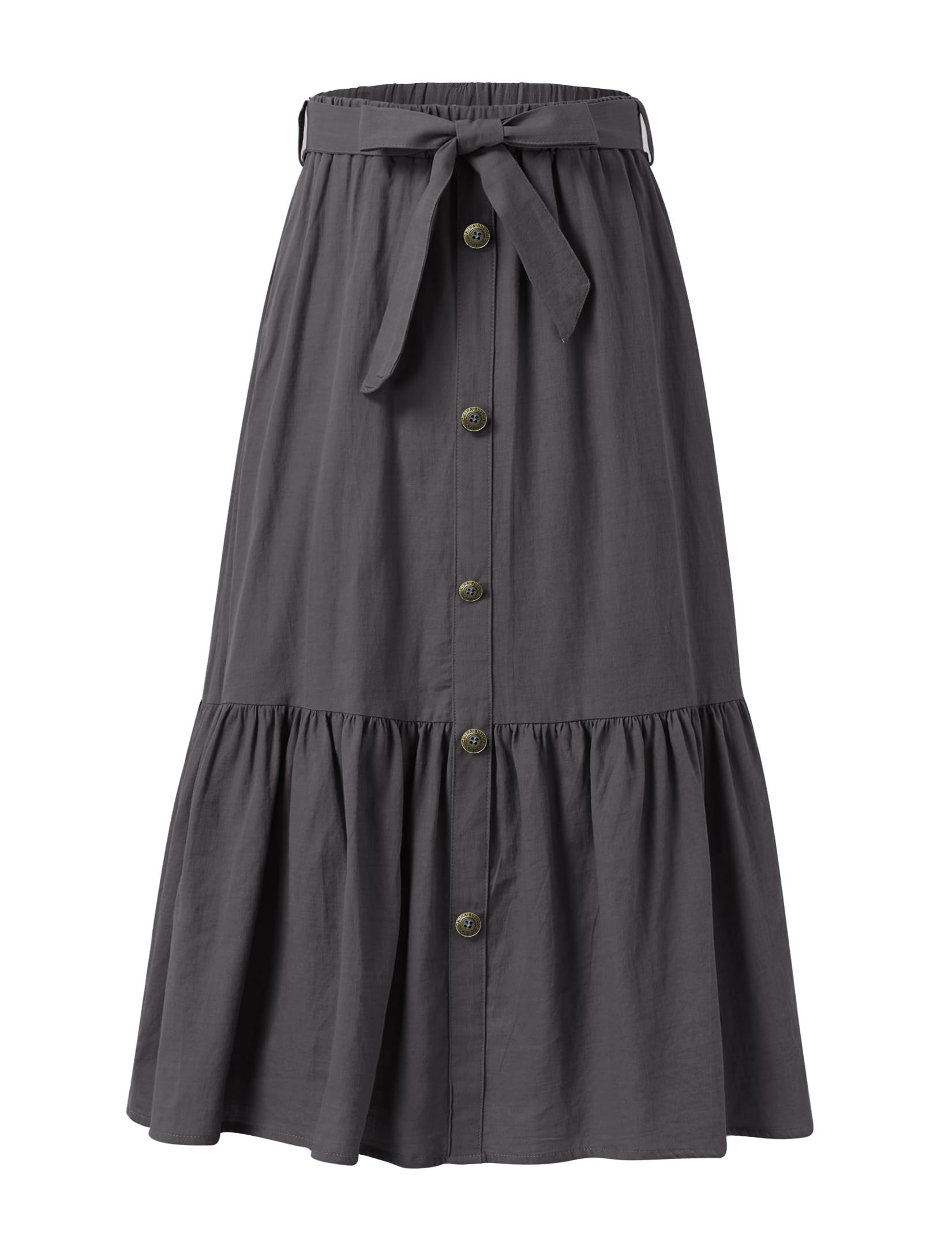 Maxi Skorts Skirt for Girls Button Front High Waisted Long Skirt with Belt Ruffled Skirts with Pocket 3-12Years