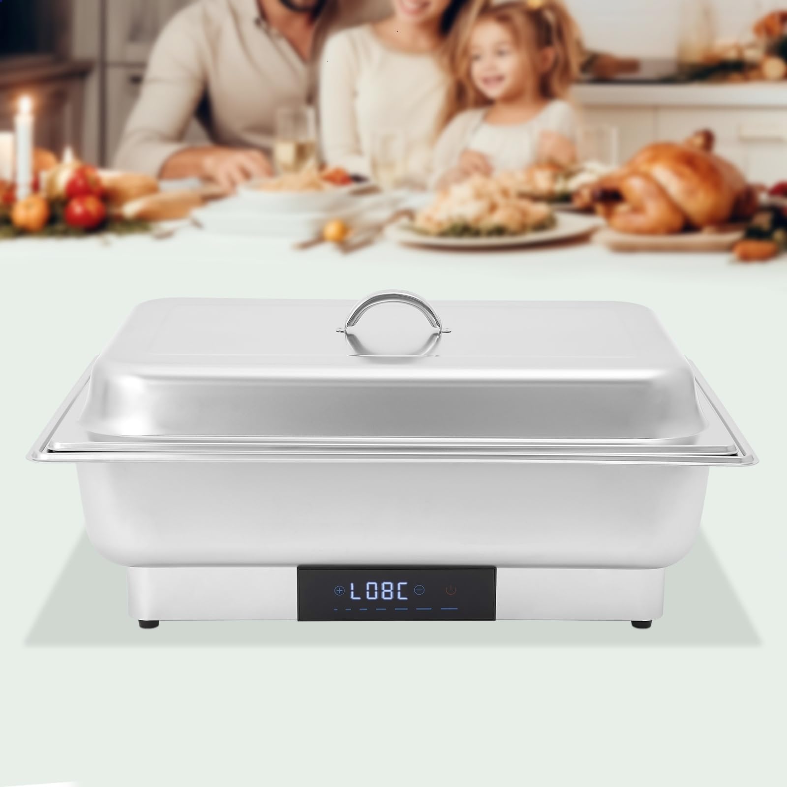 Calentador de buffet eléctrico, calentador de alimentos, buffet Chafing Dish, acero inoxidable, con control de temperatura para catering y buffet, 600 W, 9 l, para platos fríos y calientes