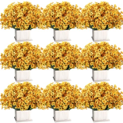 Tigeen 120 Bundles Artificial Flowers for Outdoors UV Resistant Faux Flowers for Garden Porch Window Yard Home Office School Weddings Indoor Outside Decorations (Yellow)