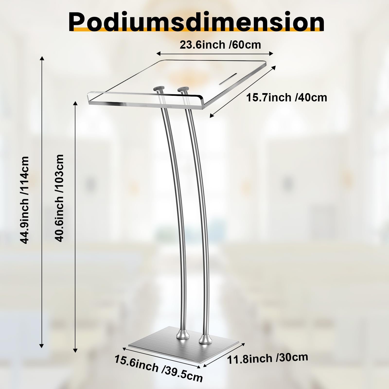 Afitdon Podium en Acrylique avec Fond Stable et Fente pour Stylo, pupitre d'église avec Plateforme de Lecture en Acrylique épais de 10 mm d'épaisseur, Support de Podium pour église, conférence