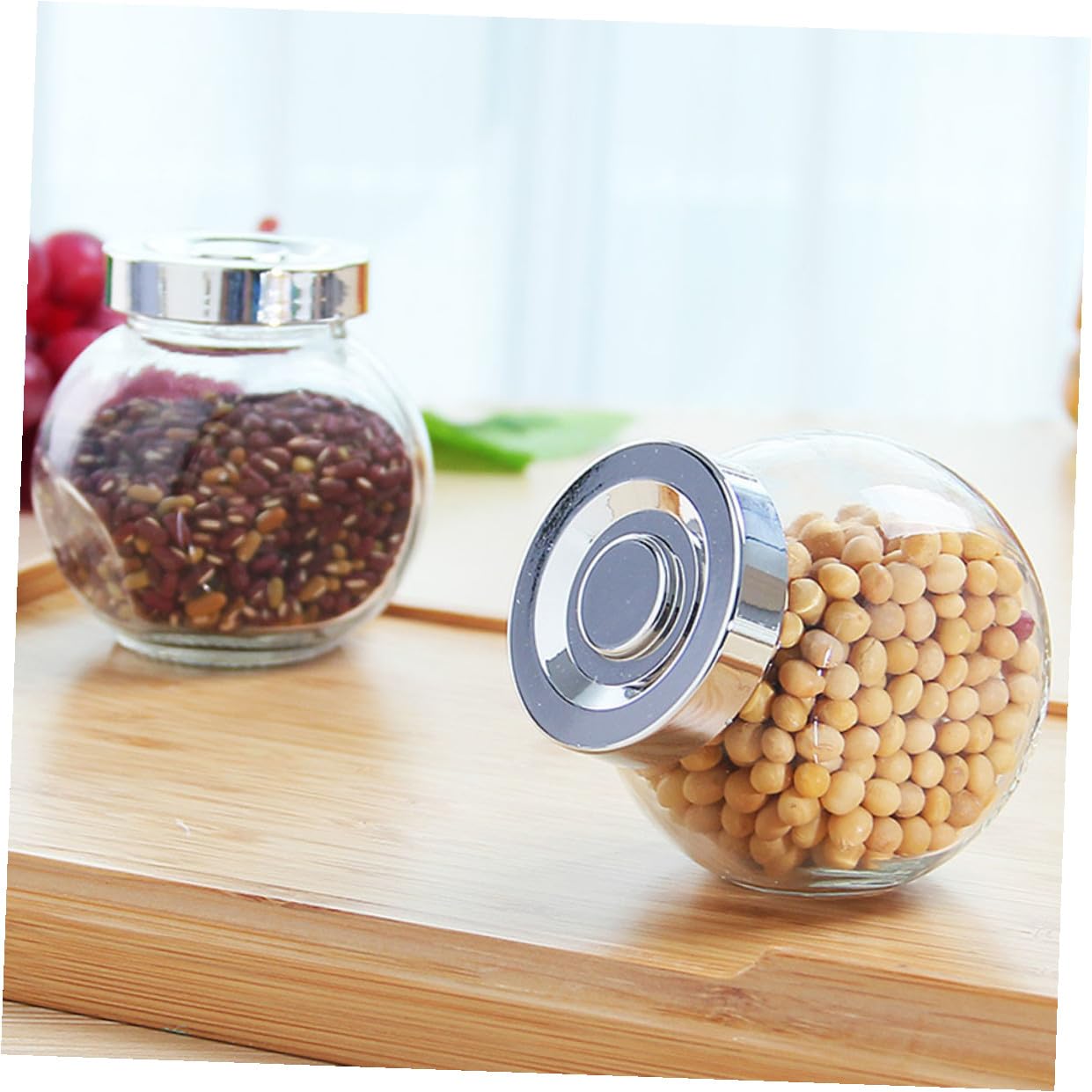 Veemoon Set 8 Barattoli in Vetro Chiusura Ermetica da 180 Ml Contenitori per Alimenti e Tè Trasparenti e Compatti per Conservare Frutta Secca e Caramelle in Cucina