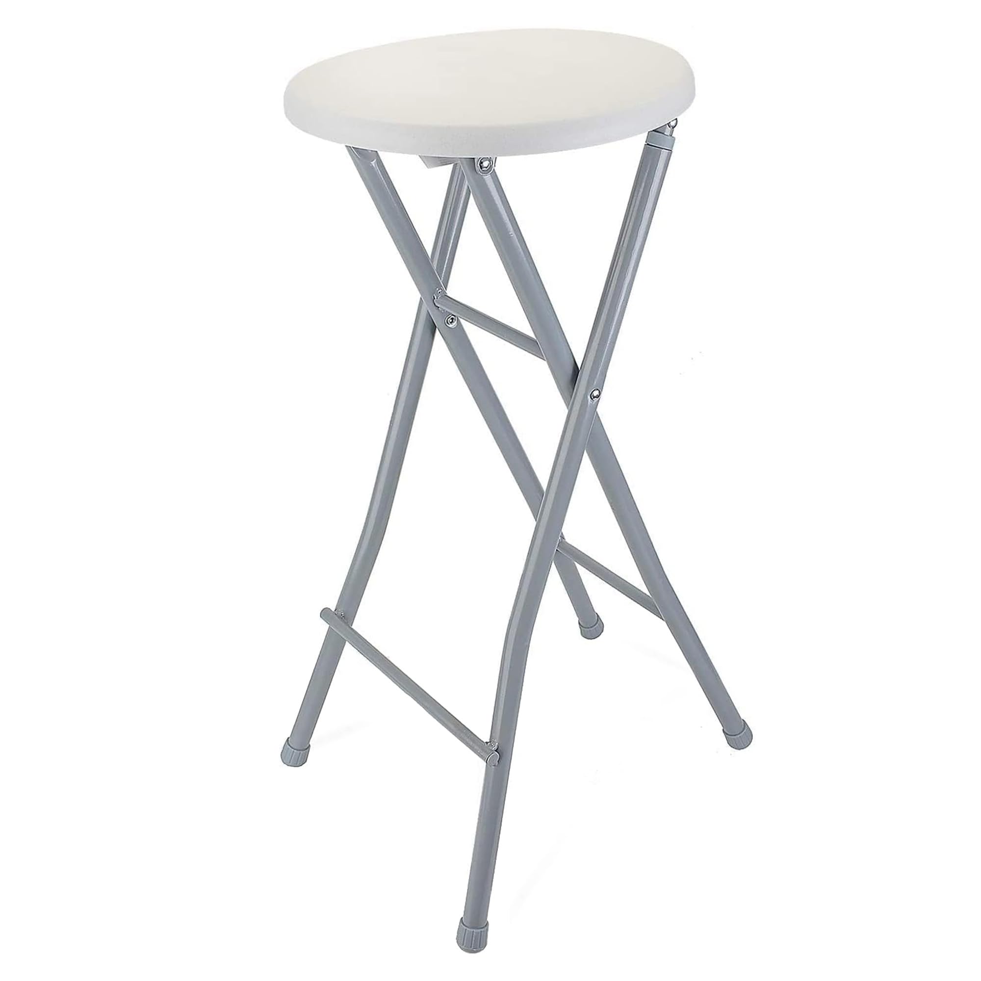 DRULINE Sgabello Bar Pieghevole in Metallo Altezza Seduta 70,5 cm Bianco Grigio - Bianco, 1x