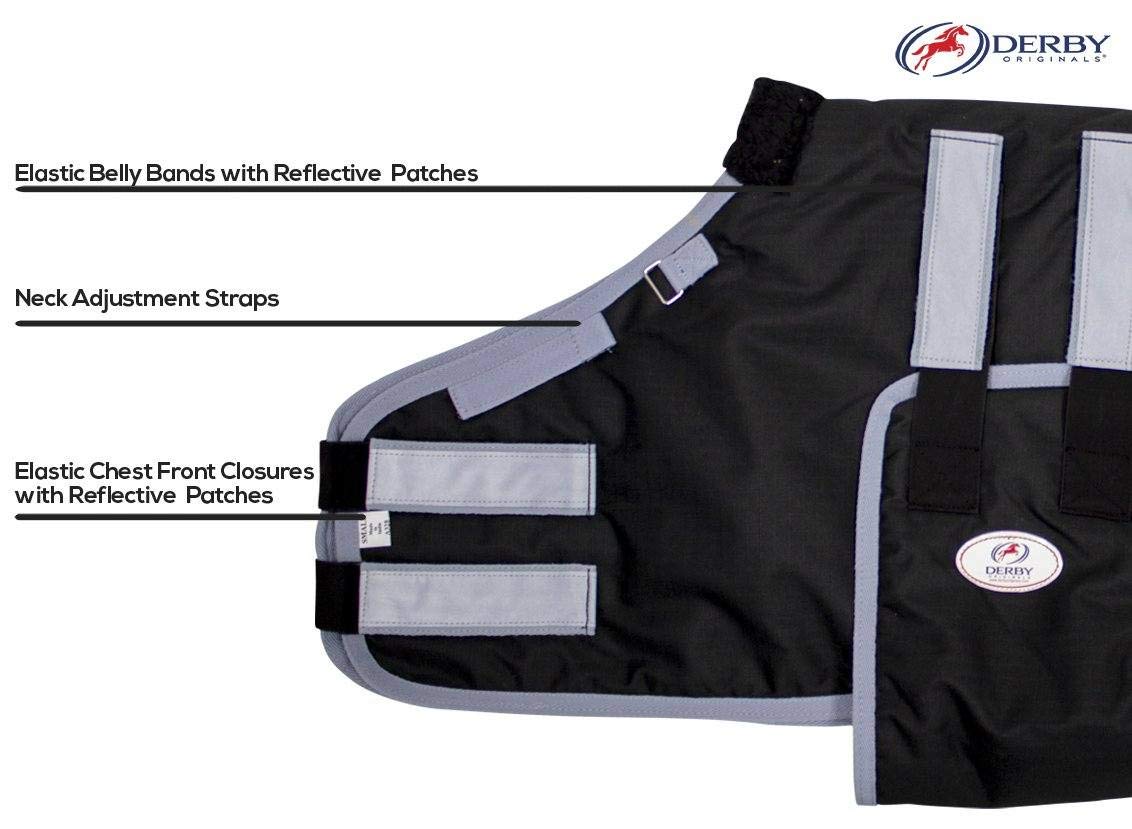 Derby Originals Mini Horse & Foal Winter Turnout Blanket – Reflective, No-Hardware Design, 600D Waterproof Outer, 150g Insulation, 170T Lining, Adjustable Fit, 1-Year Warranty (Black, Small)