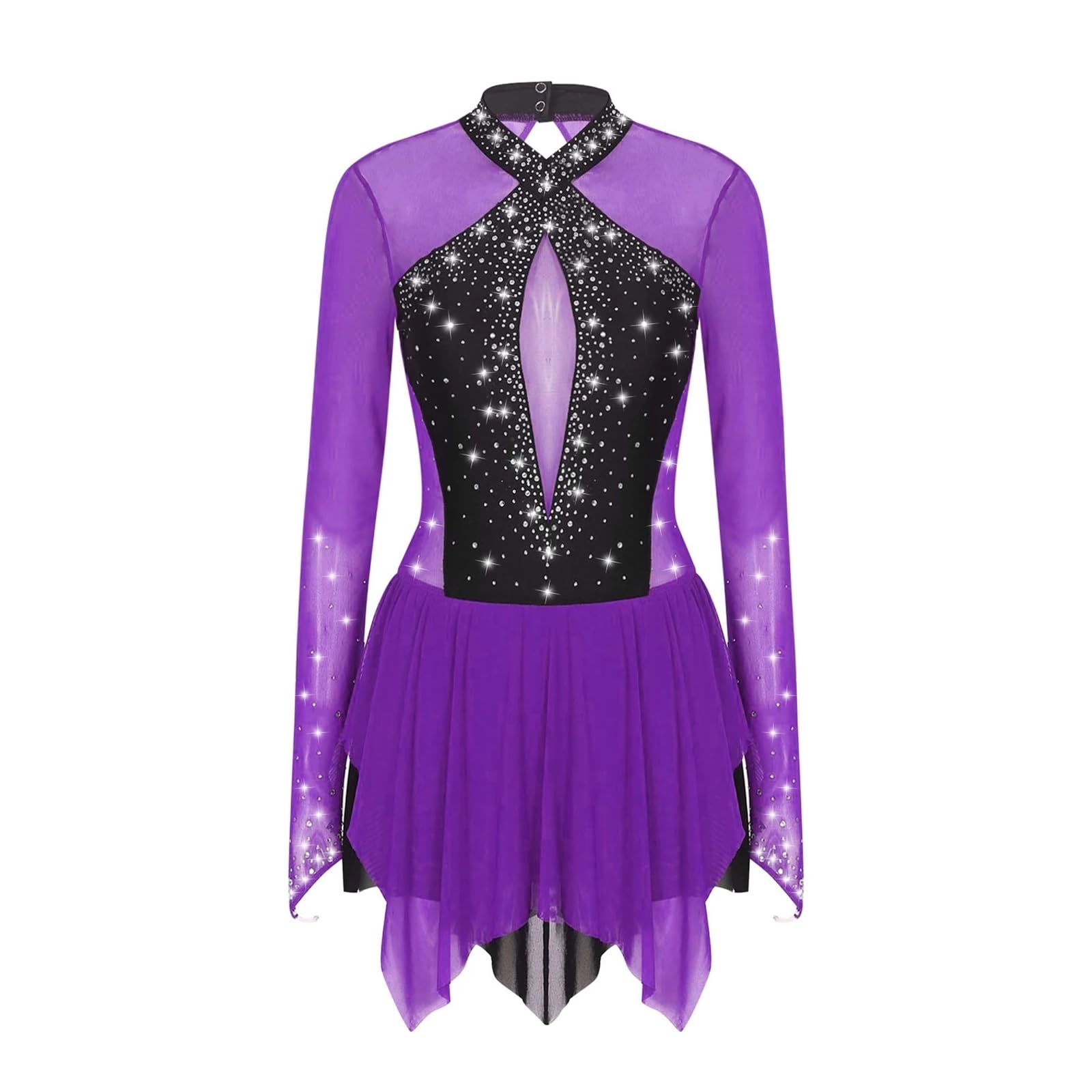 Vestido de Patinaje Artístico Vestido de malla transparente de manga larga for mujer, for patinaje artístico, gimnasia rítmica, danza lírica