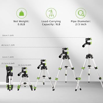 Huepar TPD05 19.7 Lightweight Aluminum Tripod-Mini Portable Adjustable Tripod for Laser Level and Camera, with 3-Way Flexible Pan Head and Bubble Level, Quick Release Plate with 1/4-20 Screw Mount
