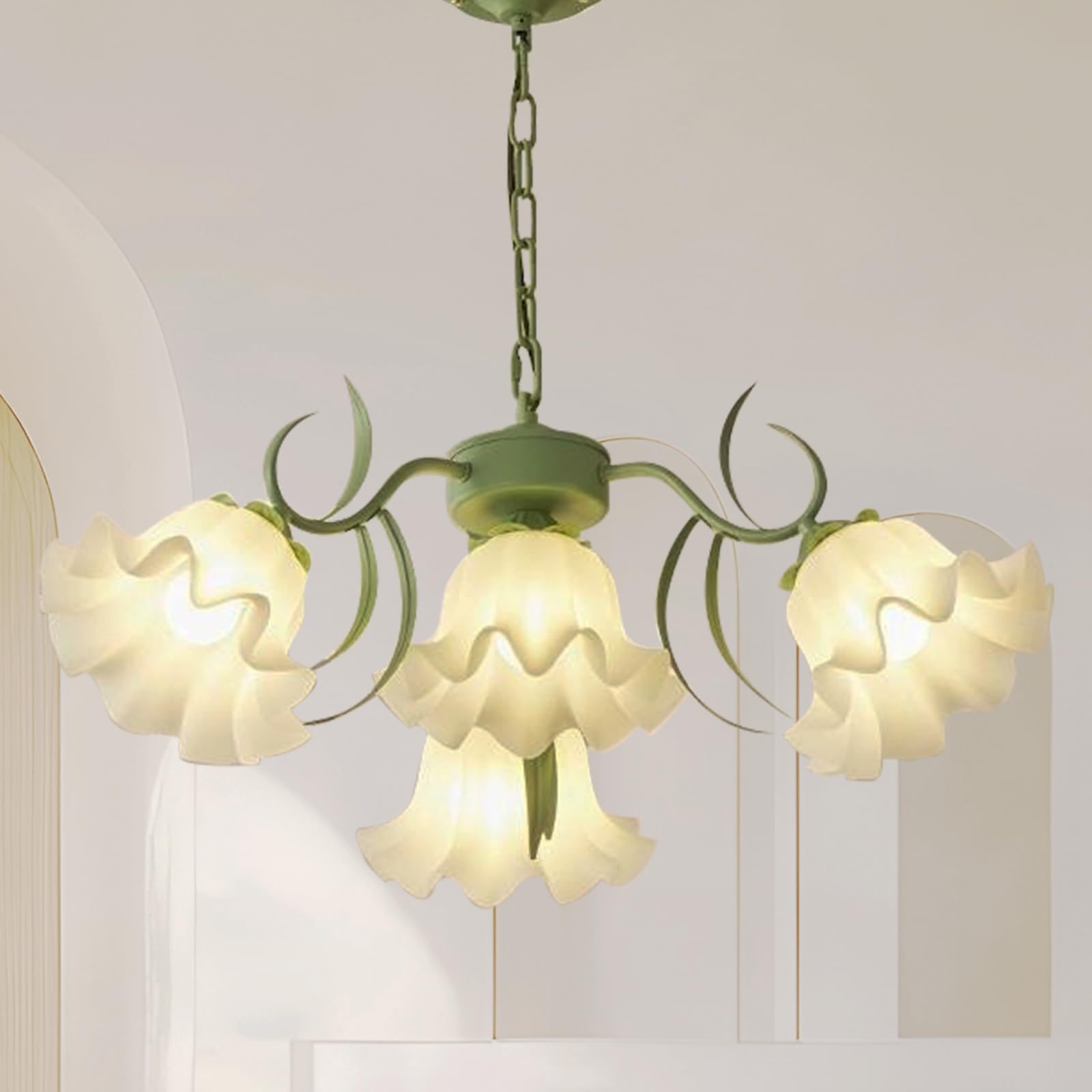 zhxinashu Lampadario a Forma di Fiore, Lampadario Verde per Camera da Letto | Lampadari Moderni Floreali in Acrilico, Lampadina E27 Non Inclusa, Lampadario Vintage per Soggiorno, Sala da Pranzo e Cucina