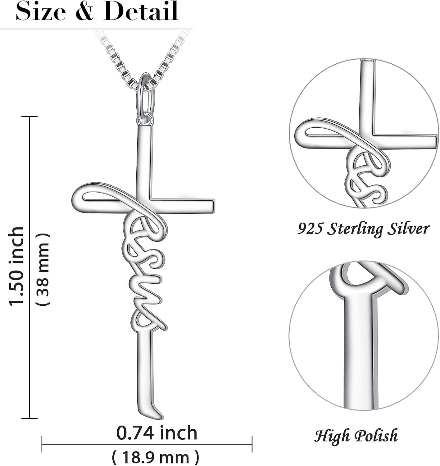 Yearace Cross Necklace 925 Sterling Silver Infinity Love of God Heart Cross Pendant Necklace Christian Gift for Women
