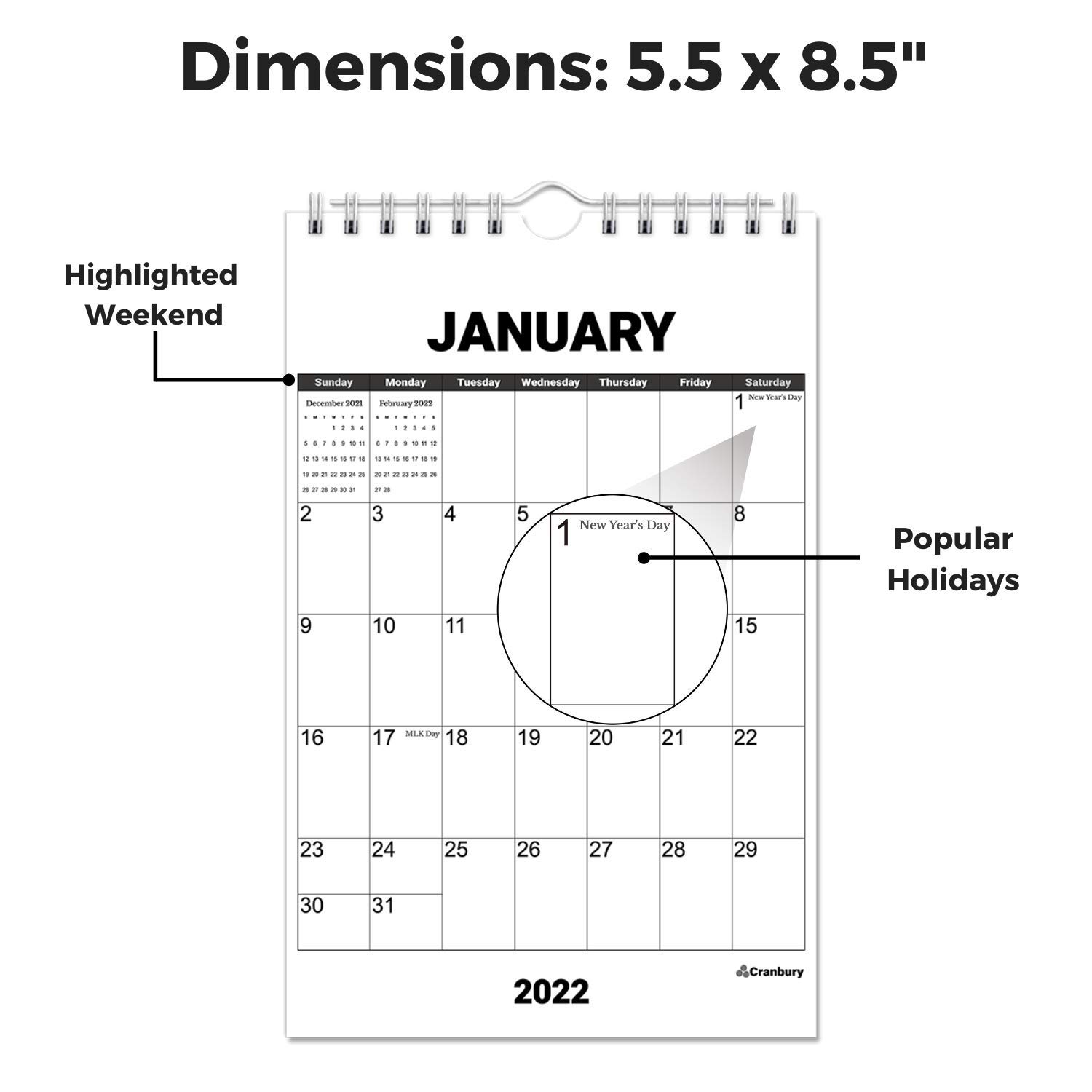 Buy CRANBURY 2022 2023 Mini Wall Calendar Black Use 5 5x8 5 Small