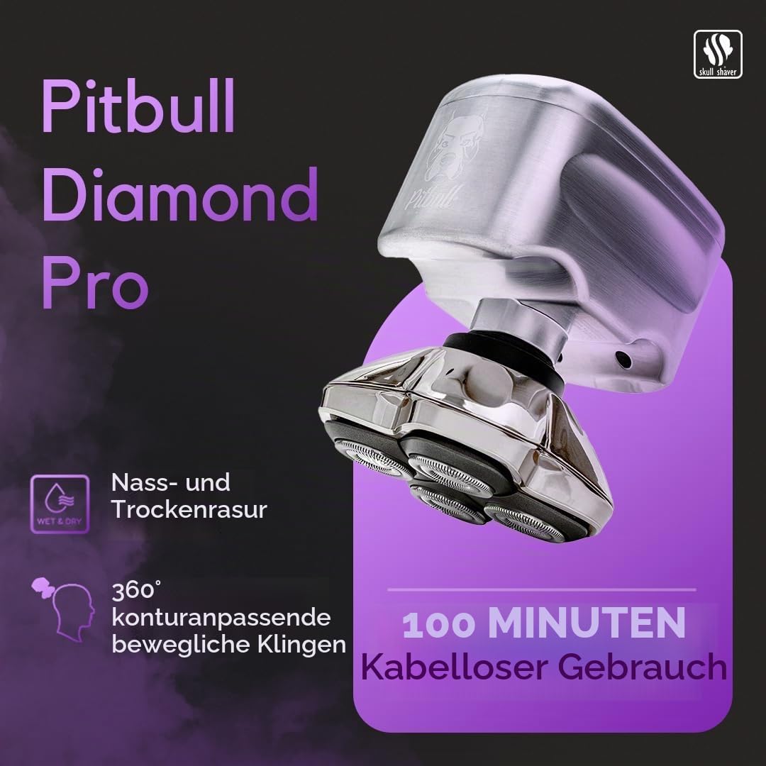 Skull Shaver Pitbull Diamond Pro Elektrorasierer & Rasierer - Ultimatives Männerpflege-Set - Für Kopf, Bart & Körper - Kabellos, Reisefreundlich, inkl. Ladekabel | Ultimatives Männerpflege-Set, Für Kopf, Bart & Körper, Kabellos, Reisefreundlich, inkl. Lad
