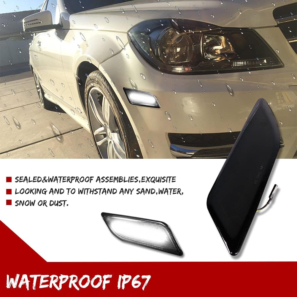 Smoked Lens White LED Front Bumper Side Marker Light for 2012 2013 2014 Mercedes Benz W204 LCI C250 C300 C350 C-Class