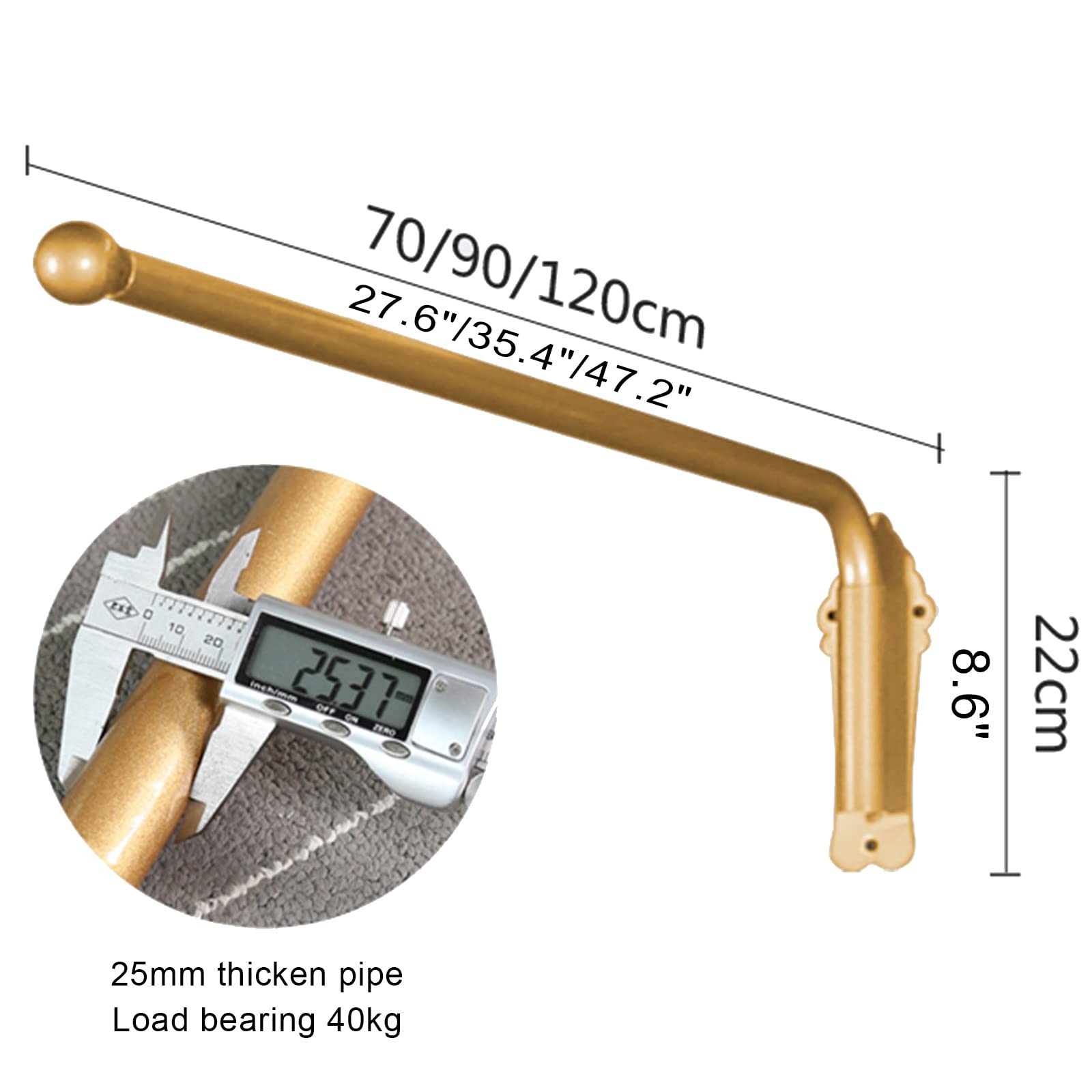 Tringle à rideaux en fer robuste avec embouts réglables et bras oscillants pour fenêtres et portes, présentoir portable pour la maison et le magasin (70,1 cm, noir)