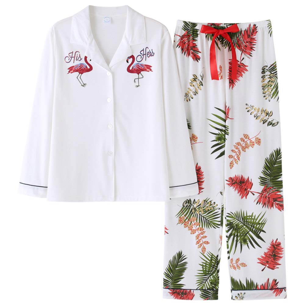 Conjunto De Pijamas De Mujer,Conjunto De Pijama De Algodón Suave Con Estampado De Hojas De Palmera Pijama Con Botones Y Cuello Vuelto Top & Bottoms Ropa De Dormir Informal De Manga Larga Ropa De Dor