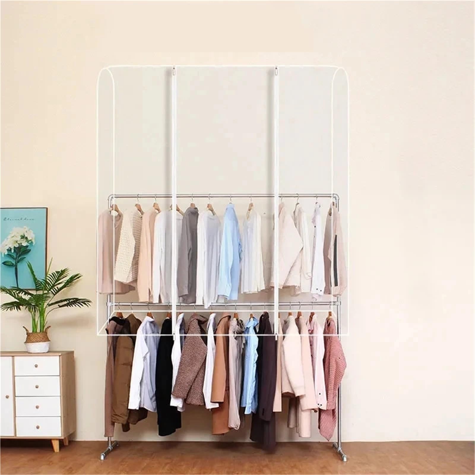 Copriabiti trasparenti da appendere, Copri asta appendiabiti Home, ABS trasparente, 120x180x50cm(A-120x180x50cm)