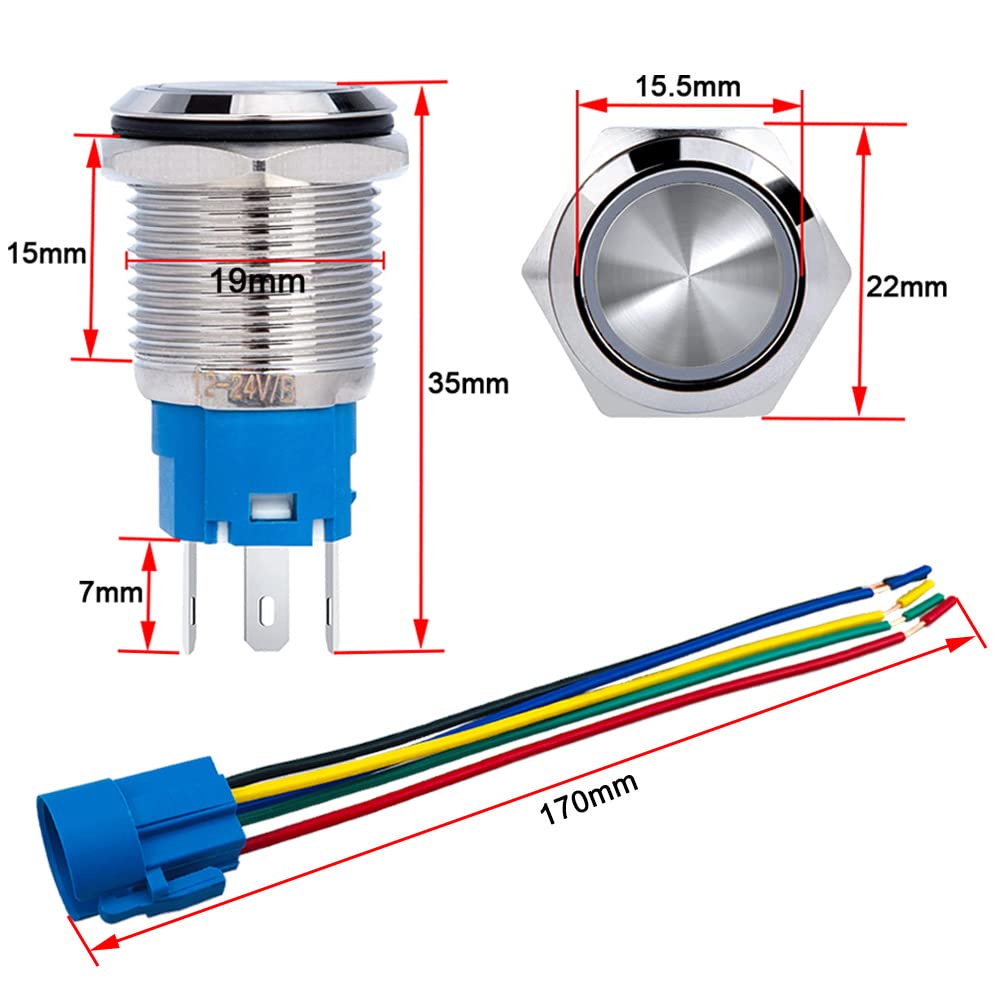 2 Interruptores De Botón Pulsador Ac220v De 22 Mm, 6 Pines, | Cuotas