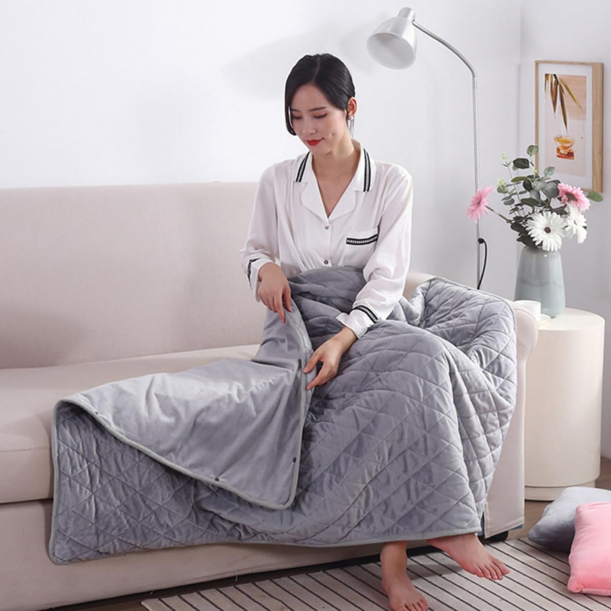 Coperta Termica Elettrica in Velluto, Portatile, Sicura e Confortevole