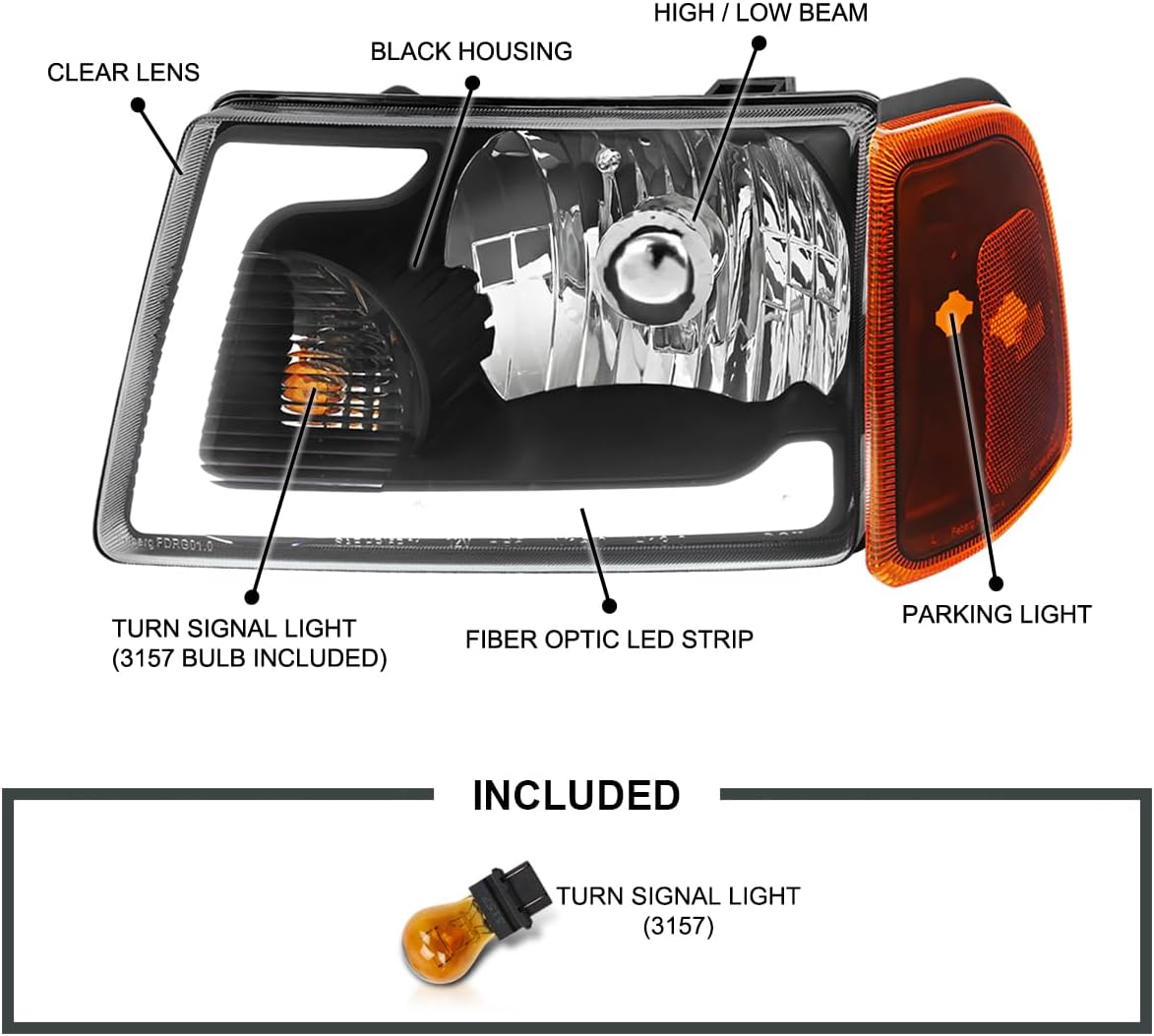 SPEC-D TUNING Black LED Tube Headlights Compatible with 2001-2011 Ford Ranger, Left + Right Pair Headlamps Assembly