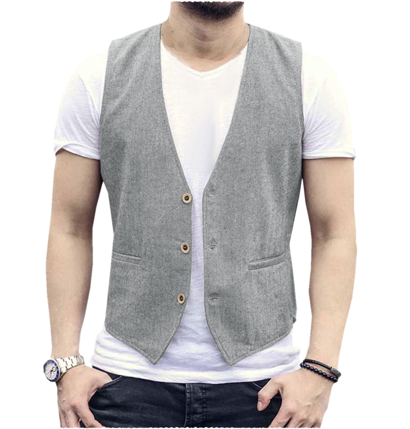 AeoTeokey Gilet estivo da uomo in lino, dallo stile casual e con taglio dritto