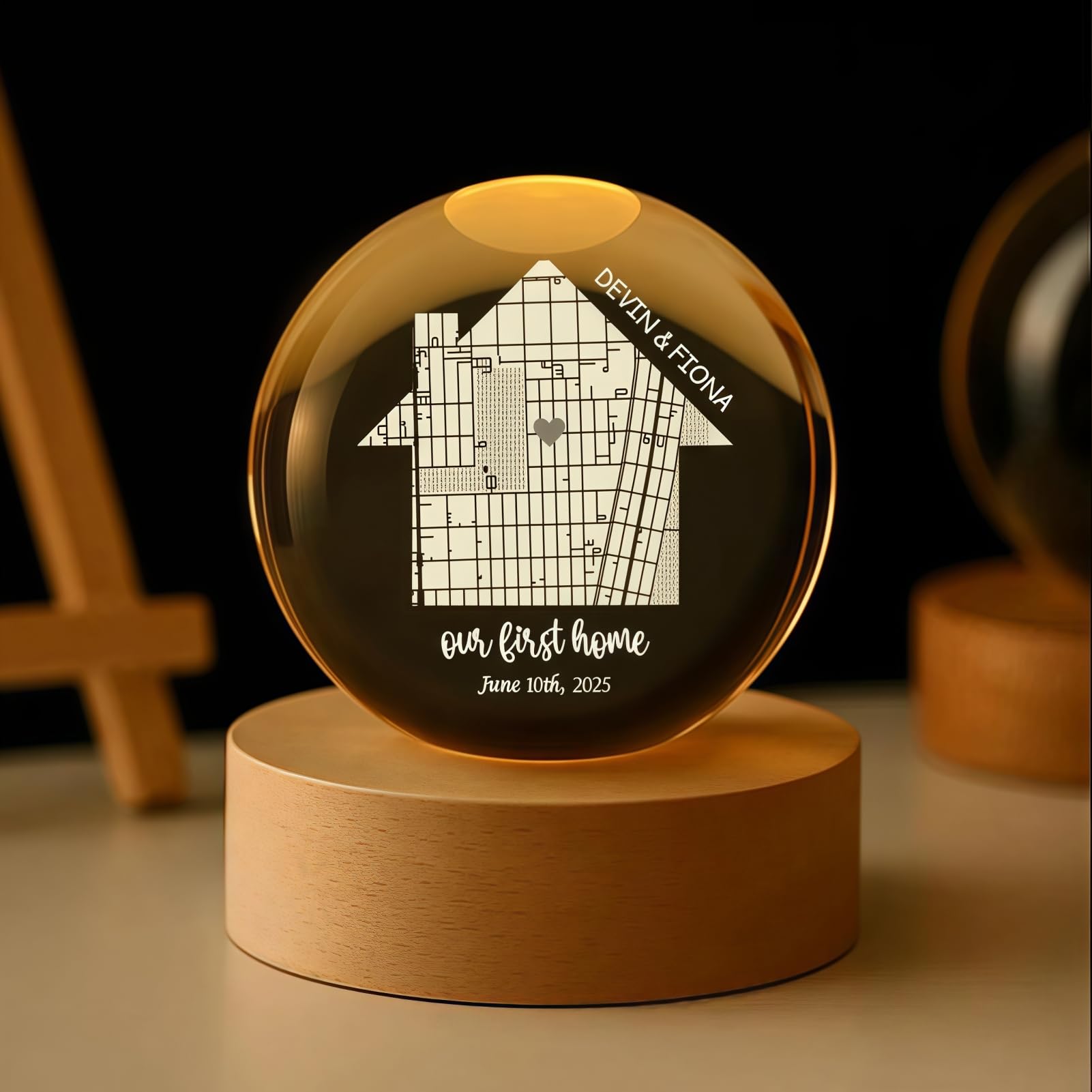 Drawelry Personalized Map Crystal Ball Night Light,Custom Engraved Crystal Ball Night Light,Customized Gifts with Lighted Base,Anniversary, Christmas, Birthday Gifts (Map and Name)