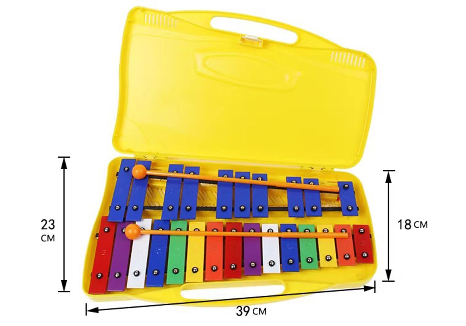 Montessori Instrumento de percusión de placa de aluminio de 25 escalas, instrumento de percusión orff, amarillo