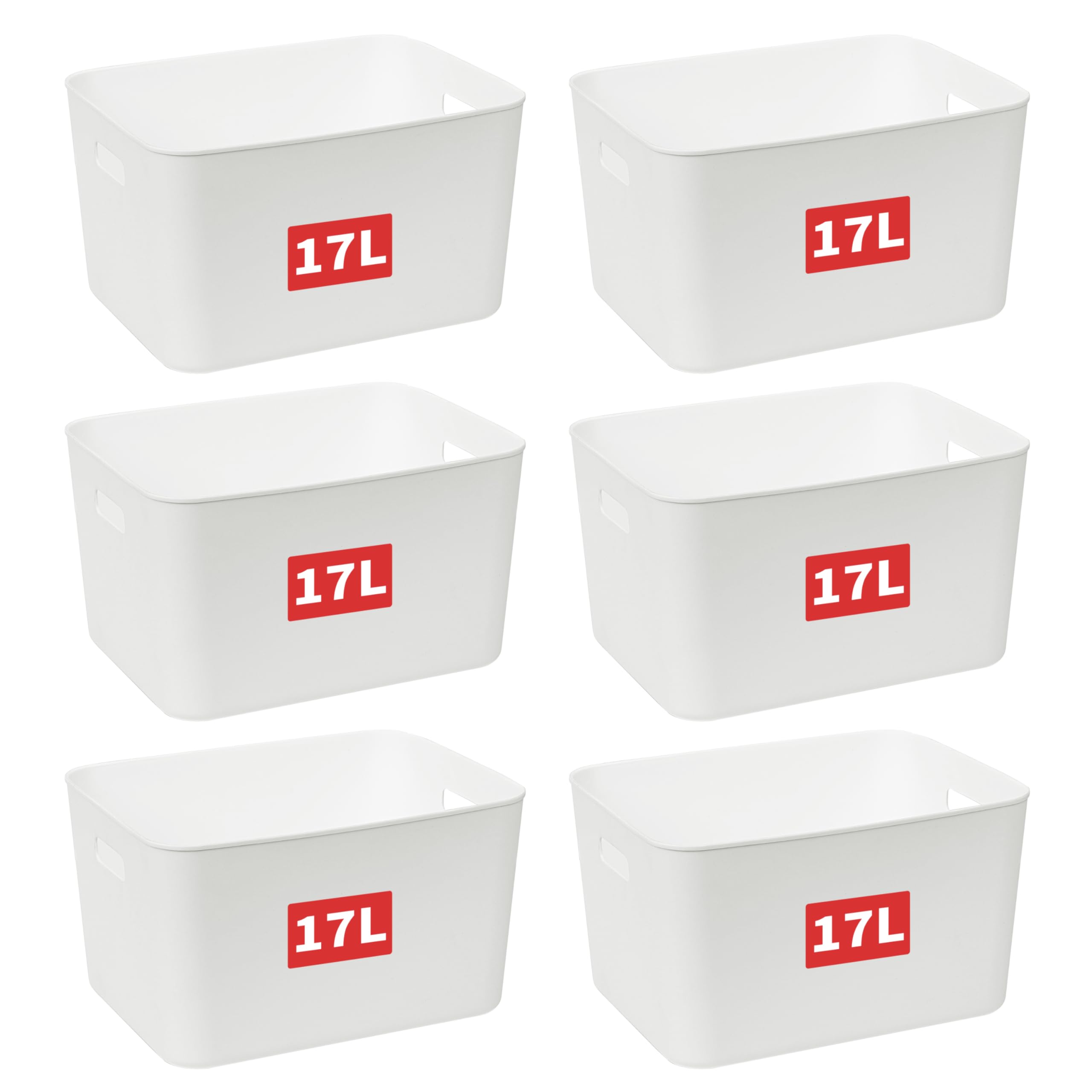 Cetomo 17L*6 Storage Basket, Plastic Open Storage Box, Containers for Shelves, Organizers with Handles for Office, Countertops, Cabinets, PP, BPA Free, White, 17L-6 Pack (35*27*20cm)