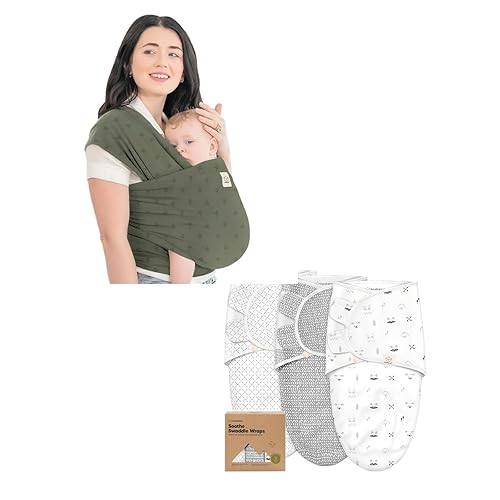 KeaBabies Portabebés y paquete de 3 sacos de dormir para bebé, todo en 1 original transpirable eslinga para bebé, manos libres, saco de envolver