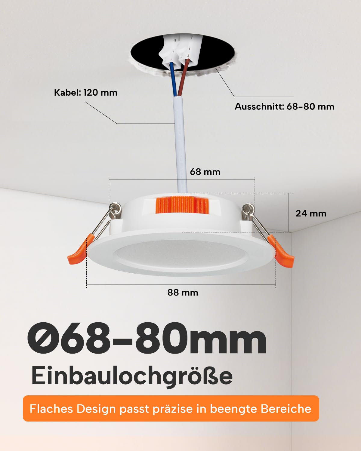 Tomosu 20er 5CCT Led Einbaustrahler 230v 68mm, 5W Led Spots 230v 550LM, IP44 Einbauleuchten Decke 68-80mm Lochmaß, Einbauspots Warmweiß Neutralweiß Kaltweiß Decken Spots für Badezimmer Küche