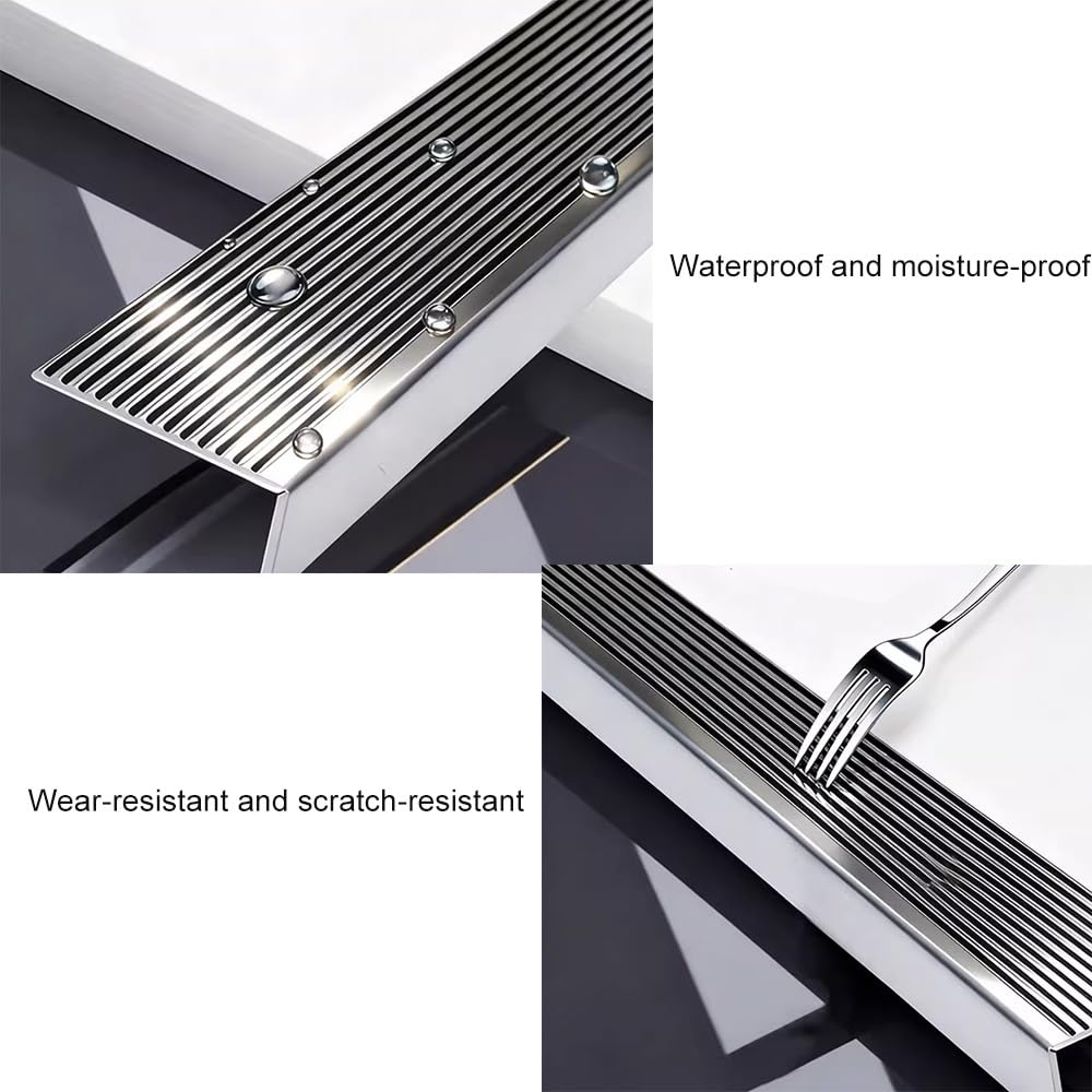 Perfil De Protección Para Borde De Escaleras Acero Inox, Esquina Para Cantos, 100cm, Forma De L, Tiras Antideslizantes De Peldaños, Para Interior Y Exterior(W8cm-3 1/5in)