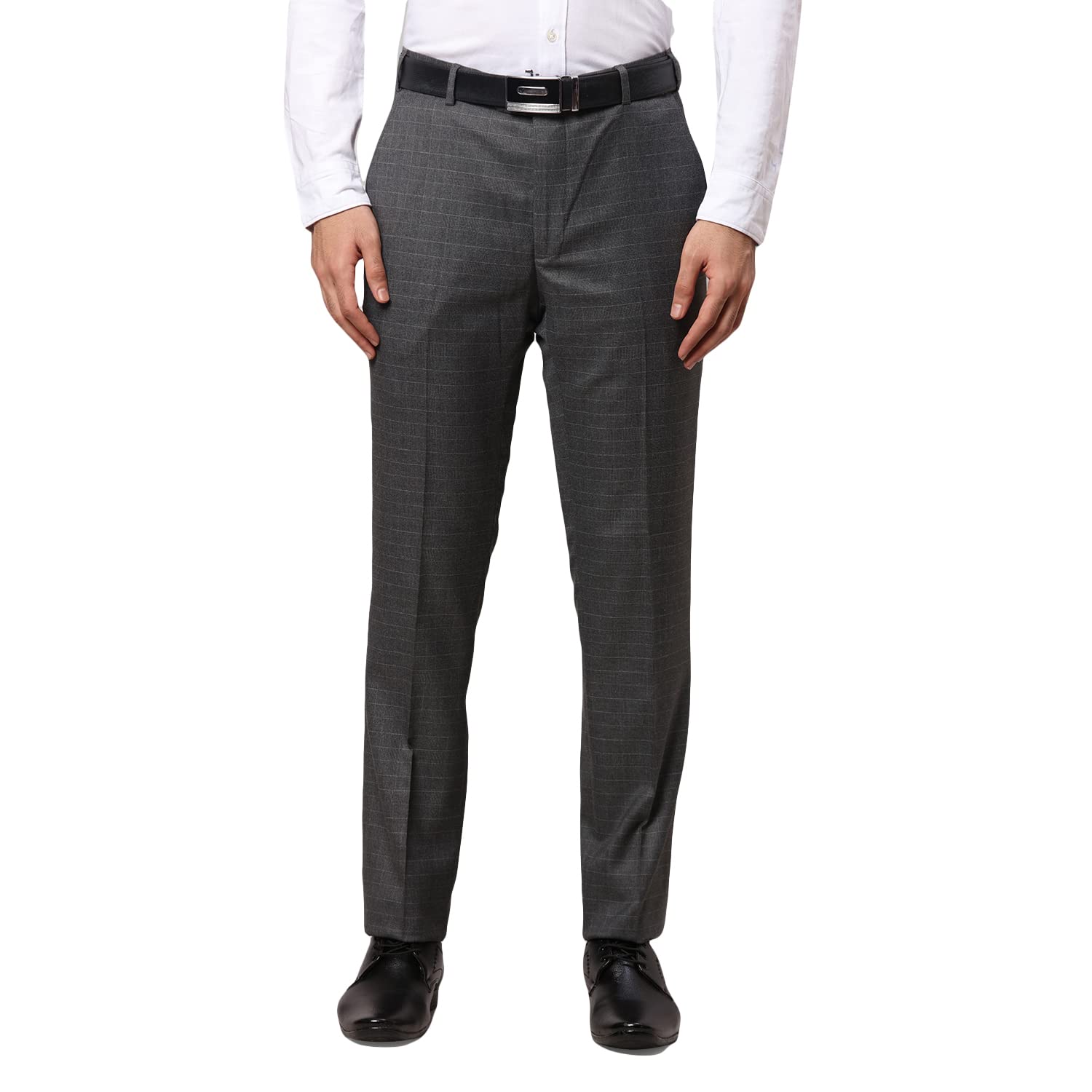 Men's Poly Viscose Blend Solid Pattern Slim Fit Flat Front Formal Trouser-image-7