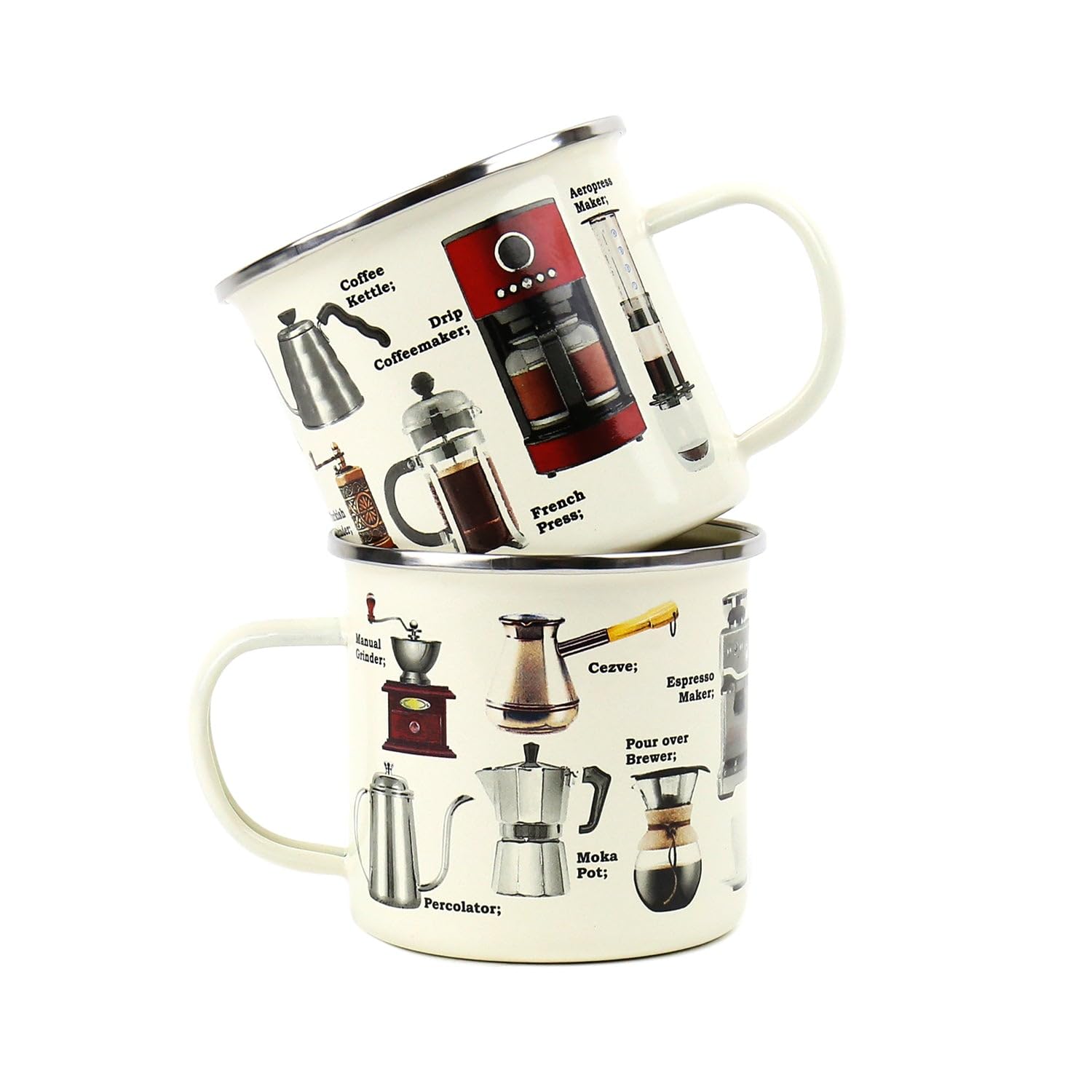 Gift Republic Coffee Enamel Mug, Outdoor Camping Coffee Cup, 500 ml Metal Cup, Unique Cafe Designs, 9.65 cm x 8.89 cm - Image 3