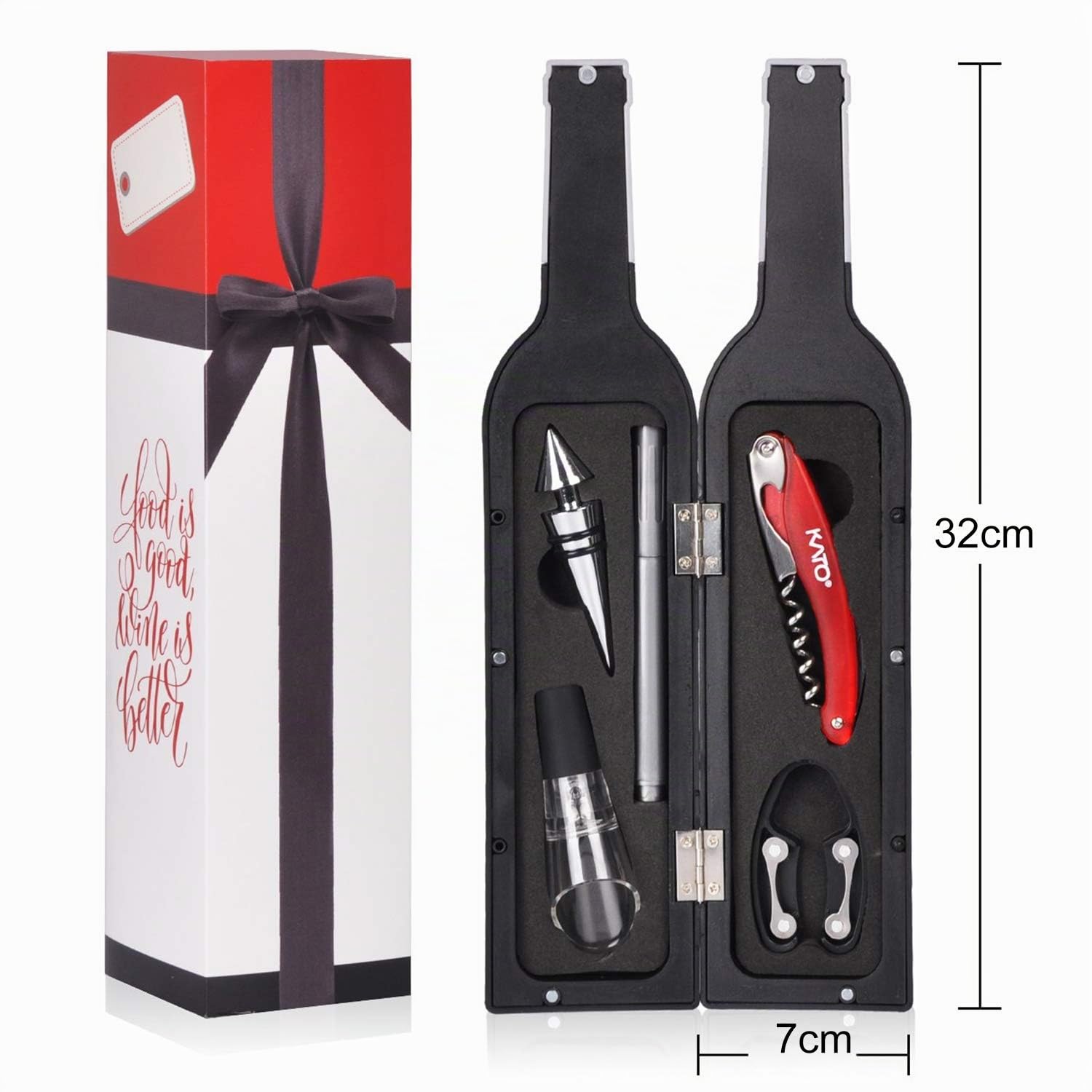 Kato Wine Cavatappi, Kit apribottiglie per vino, Set di accessori per vino, 5 pezzi, Regalo di San Valentino perfetto per amanti del vino e bevitori, Argento