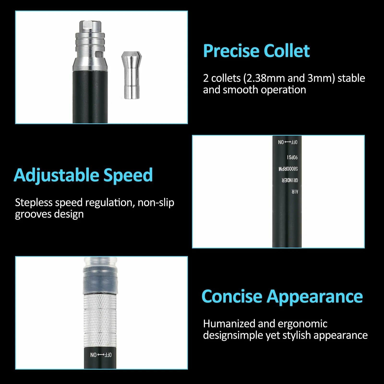 Micro Broyeur Pneumatique, 65000 Tr/Min Micro Meuleuse Droite à Air Stylo Broyeur à Crayons, Mini Meuleuse Rectifieuse Pneumatique Perceuse Pour Le Polissage, La Gravure Et La DéCoupe
