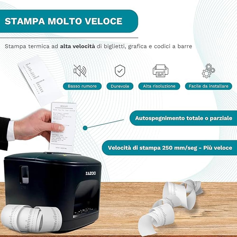 Geon Stampante Termica 80mm - Stampa Scontrini - Stampante Senza Inchiostro - Taglio Automatico Completo e Parziale - Connessione USB e Wi-Fi - Velocità 250 mm/s - Compatibile con Windows