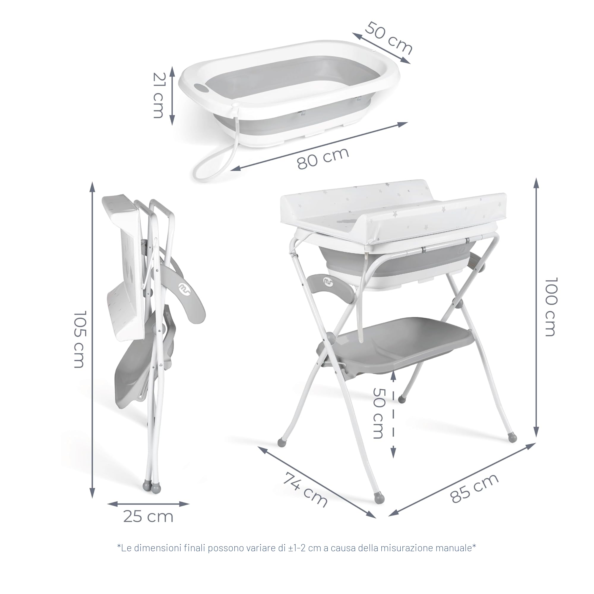Ms BabyWorld - Vasca da bagno con gambe, fasciatoio e cestino portaoggetti- Comodo, facile da riporre, con tappo e gambe antiscivolo, vasca da bagno pieghevole e portatile