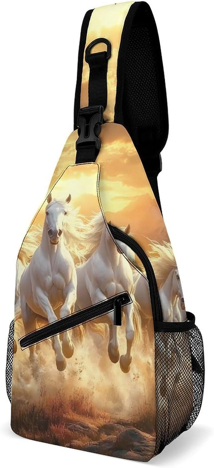 Running Wild Horses Men Crossbody Sling Backpack Chest Bag | Travel Fanny Pack,Hiking Daypack,Print Shoulder Bags